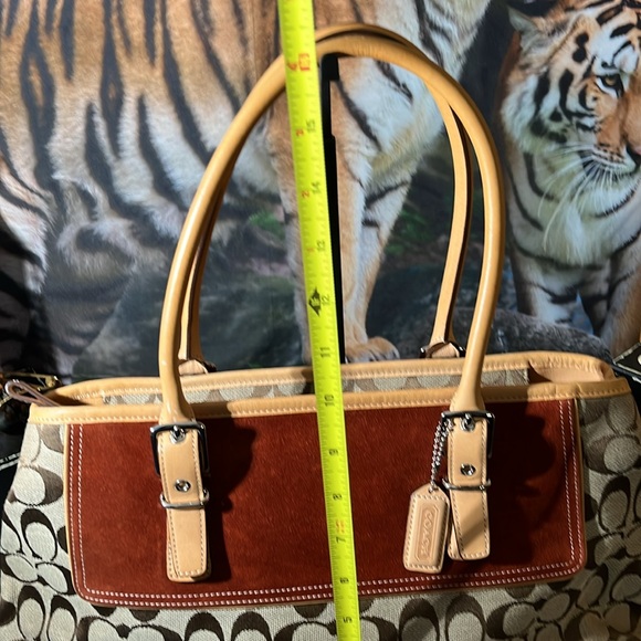 Coach VINTAGE Signature Tote Zip Top Canvas Fabric Rust Suede Top Handle Bag EUC - Picture 10 of 16